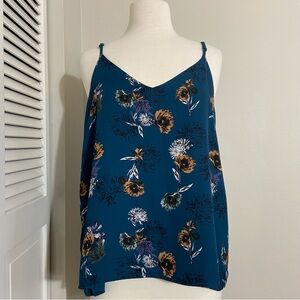 Cotton On Marine Blue-Green Florals Camisole Blouse Size L Large